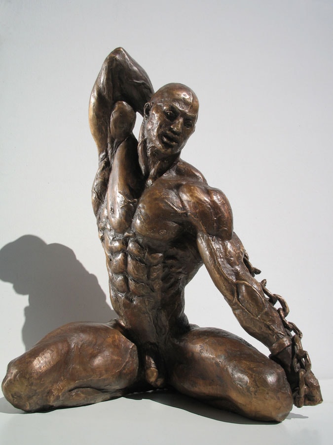 Bronze statues sculptures Boundary nude muscular man with chain