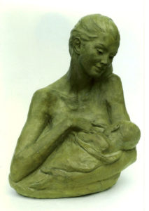 Bronze Mother and child statue woman sculptures Motherhood half figure bearing a child